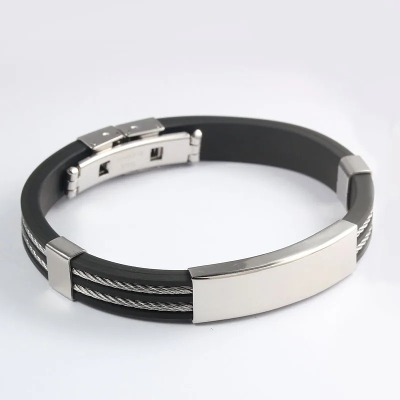 Black Hot Sale fashion Sports Silicone Bracelet Wholesale Two Line
