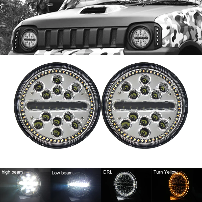 

FADUIES 7 Inch Led Headlight H4 H13 Round Shape 7'' Headlights with Yellow & White Angel Eye For Jeep Wrangler Lada 4x4