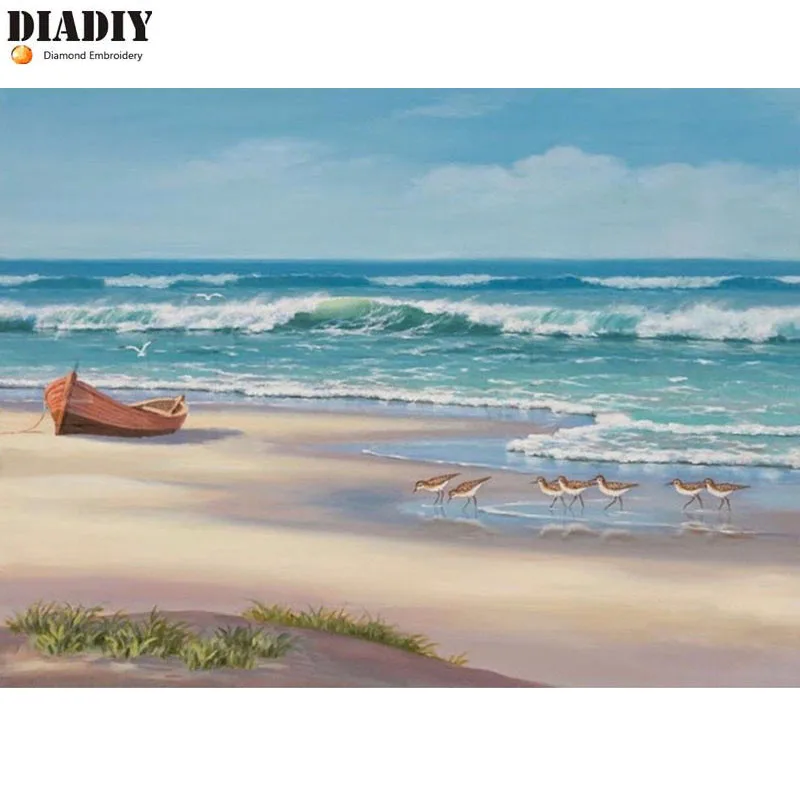 

DIADIY New 5D DIY Diamond Painting beach Sea boat Scenic Embroidery Full Square Diamond Cross Stitch Rhinestone Mosaic Painting