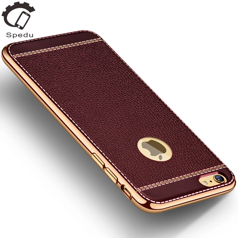 Spedu Litchi grain luxury Plating TPU silicone mobile phone case For iphone 6 6s plus 7 Plating Frame clear cover For iphone6 7