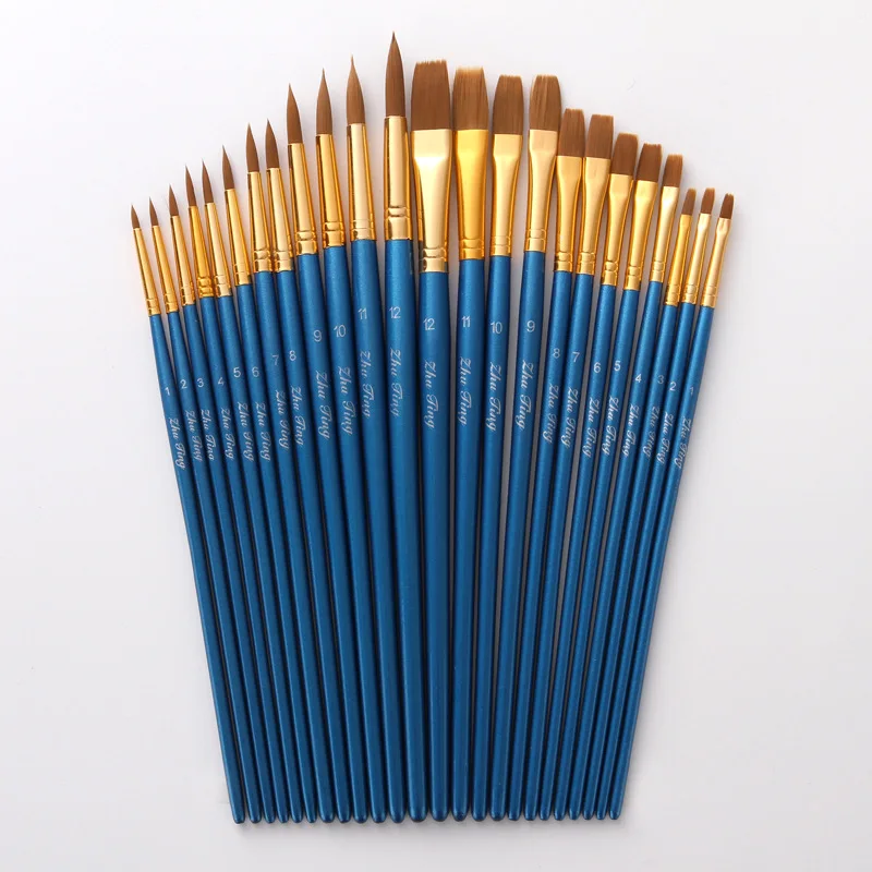 12 шт. нейлон жемчужно синий набор кистей для рисования ручка острым плоской головкой акварель краски кисточки для акварель поставки