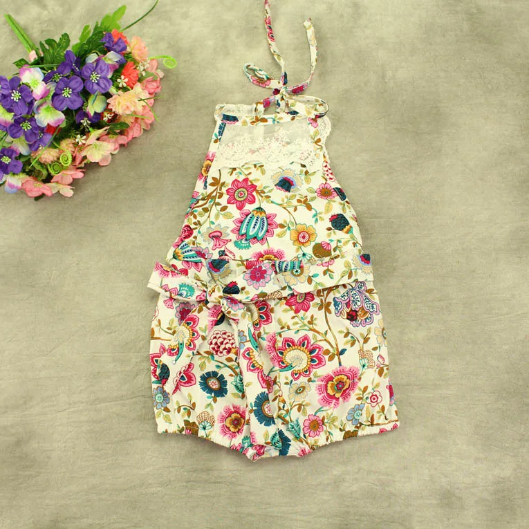 

Baby Girls Multicolor Floral Printed Infant Sling Romper Lace Rompers