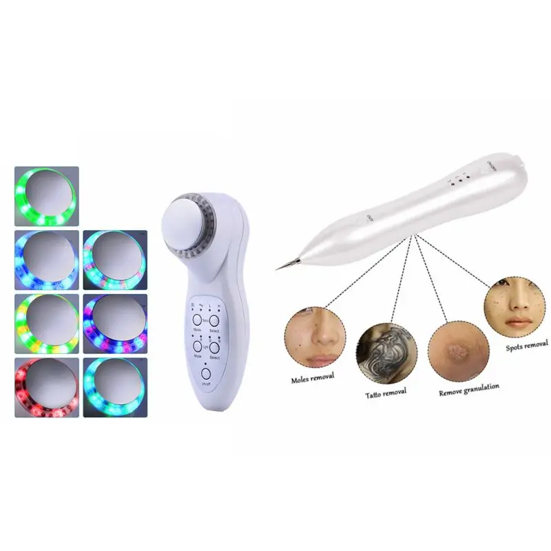 Image Ultrasonic Photon LED Anti Aging Wrinkle Facial Beauty Massager Device + Mole Removal Tool Spot Wart Corns Remover Freckle Pen 0