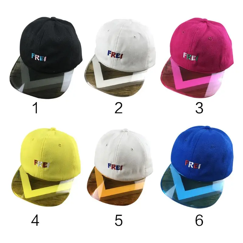 

Unisex Couples Summer Transparent Wide Plastic Brim Patchwork Baseball Hat Hip Hop Letters Embroidered Snapback Peaked Cap Adjus