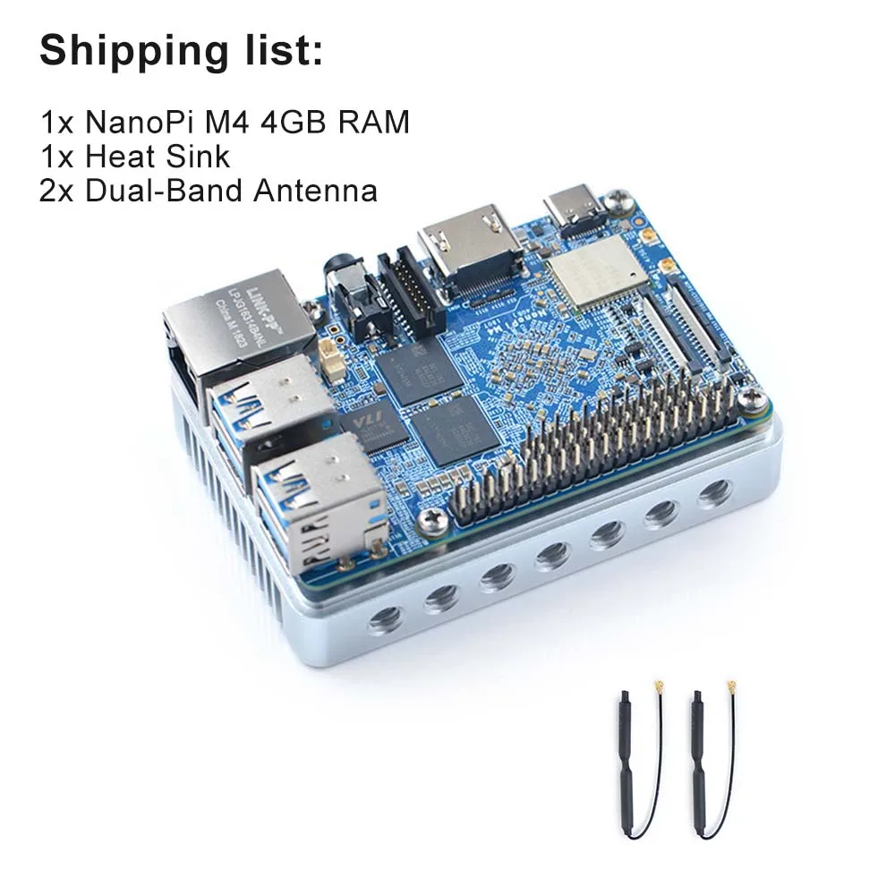 FriendlyARM NanoPi M4 2 ГБ/4 ГБ DDR3 Rockchip RK3399 SoC 2,4G и 5G двухдиапазонный WiFi, Поддержка Android 8,1 Ubuntu, AI и глубокого обучения - Комплект: Комплект 4