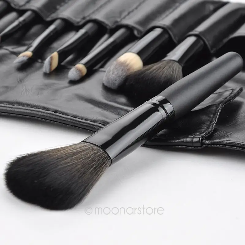 

Pro 9pcs Makeup Brushes Set Powder Foundation Eyeshadow Eyeliner Lip Brush Tool Black With Leather Black Case
