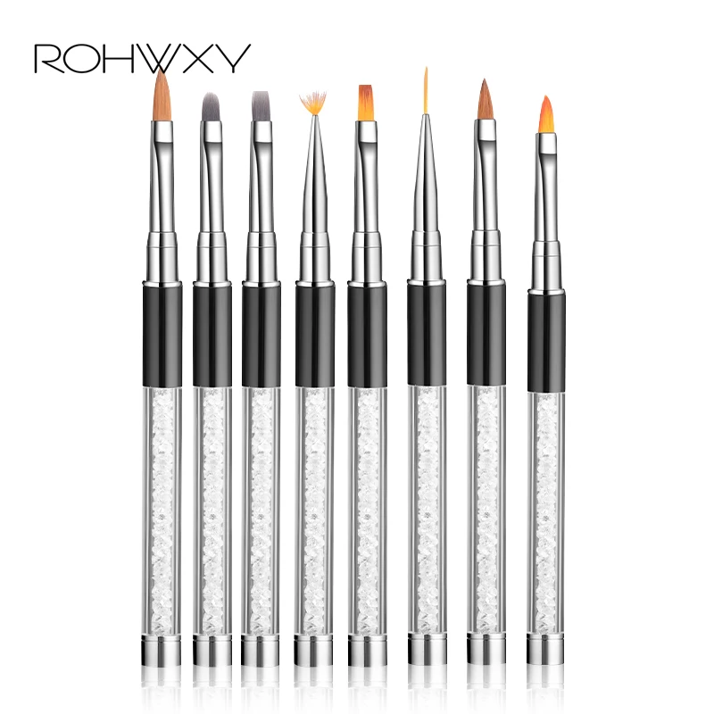 

ROHWXY Nail Brush Set Crystal Acrylic Nail Art Brushes UV Gel Painting Line Brush Nylon Hair Pen Polish Manicure Nail Liner Tool