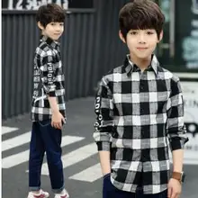 Весна и осень детская рубашки для мальчиков клетчатые красные/черный с узором модные детские хлопковые рубашки с длинными рукавами фирменная детская одежда
