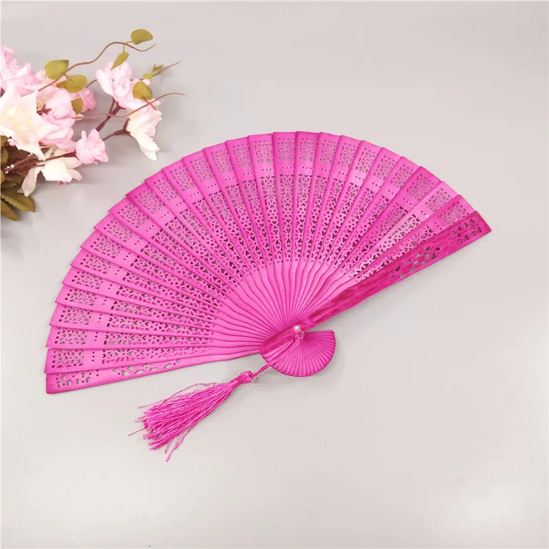 Hot Newest Wedding Hand Fragrant Party Carved Bamboo Folding Fan Chinese Style Wooden Lady Beautiful