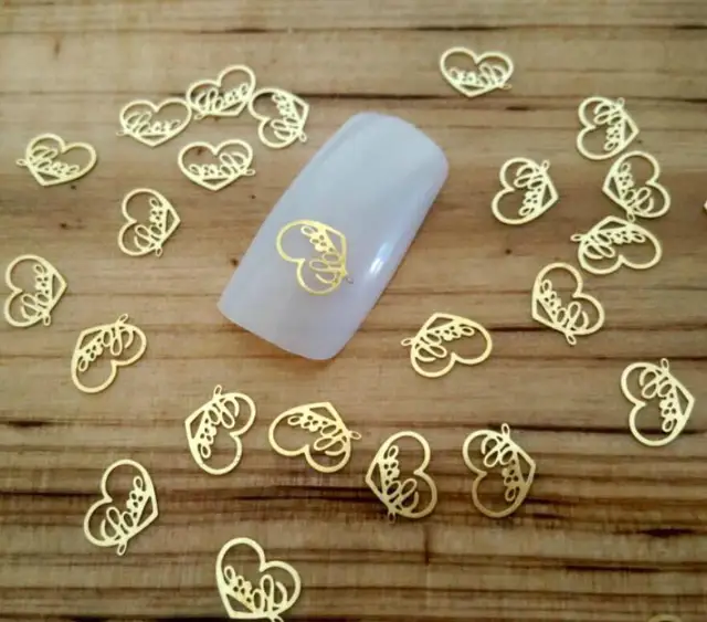 10pcs nail metal decoration thin golden heart shaped sheet soft soft metal sheets