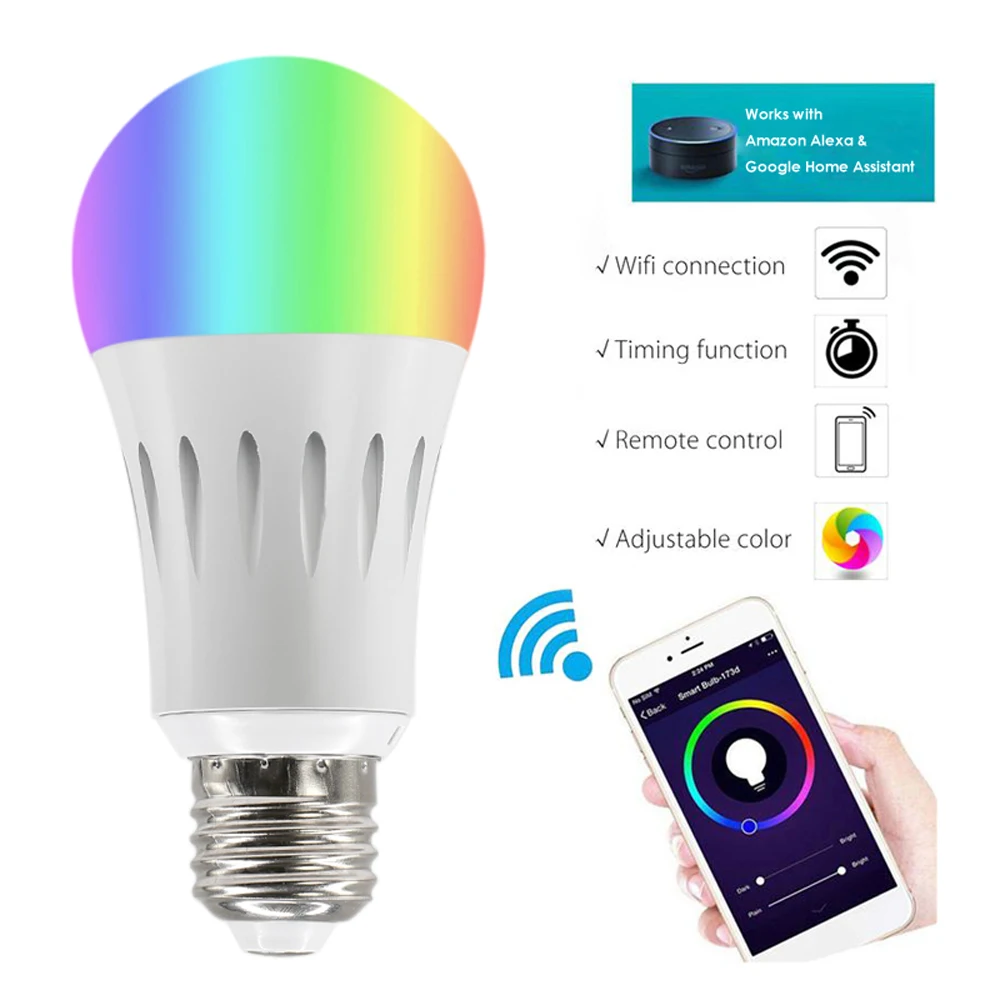 Светодиодная лампочка RGB 9 Вт с регулируемой яркостью умная WIFI лампа многоцветная