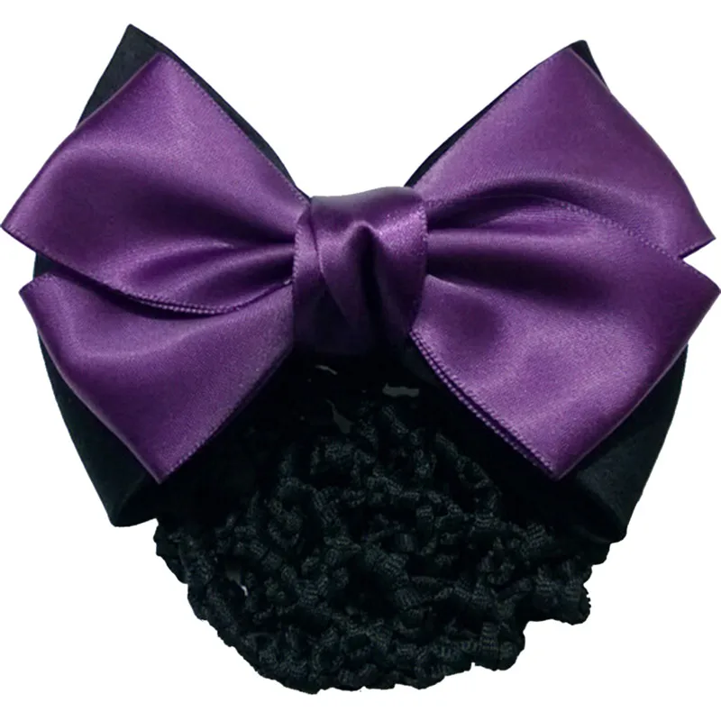 Satin Bow Rhinestone Barrette Lady Hair Clip Cover Bowknot Net Bun Snood butterfly hair clips