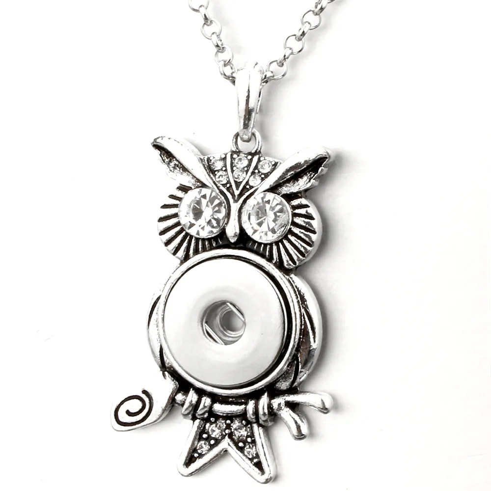 

New Owl Snap Pendant Necklace 18mm Snap Button Jewelry Interchangeable Necklace With Chain Button Jewelry