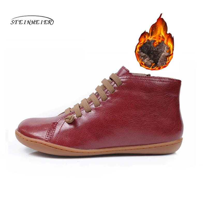 Tanie Damskie buty zimowe prawdziwa skóra owcza płaskie buty ze sprężynami buty casual botas mujer boso damskie sneakersy buty