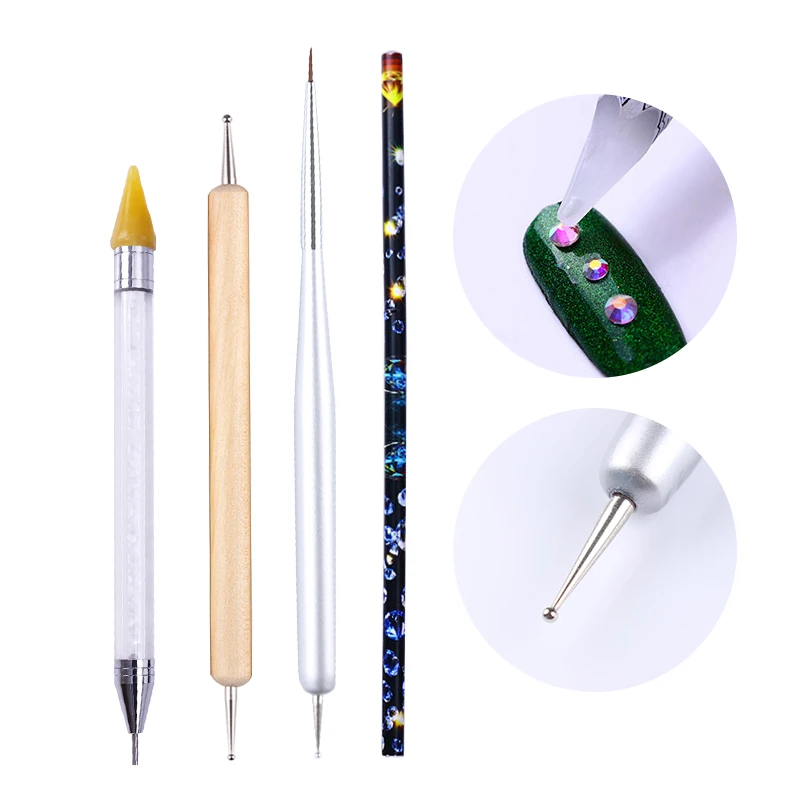 

NICOLE DIARY Dual-ended Dotting Pen Drawing Brush Rhinestone Studs Picker Wax Pencil Crystal Beads Handle Nail Art Tool