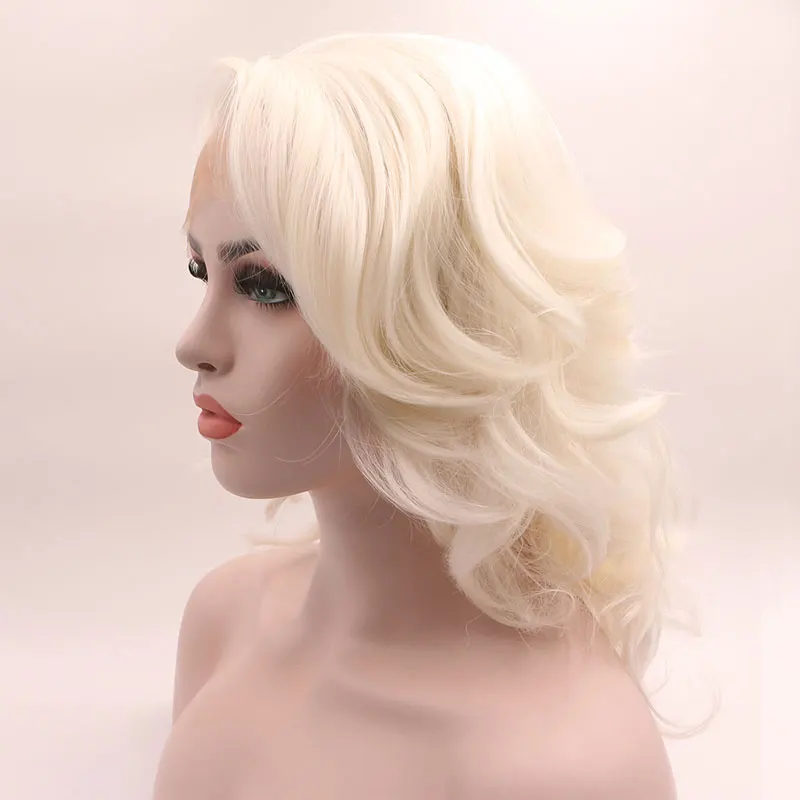 Bombshell белый натуральный волнистый короткий боб синтетический парик фронта шнурка термостойкие волокна волос натуральные волосы боковая часть для женщин
