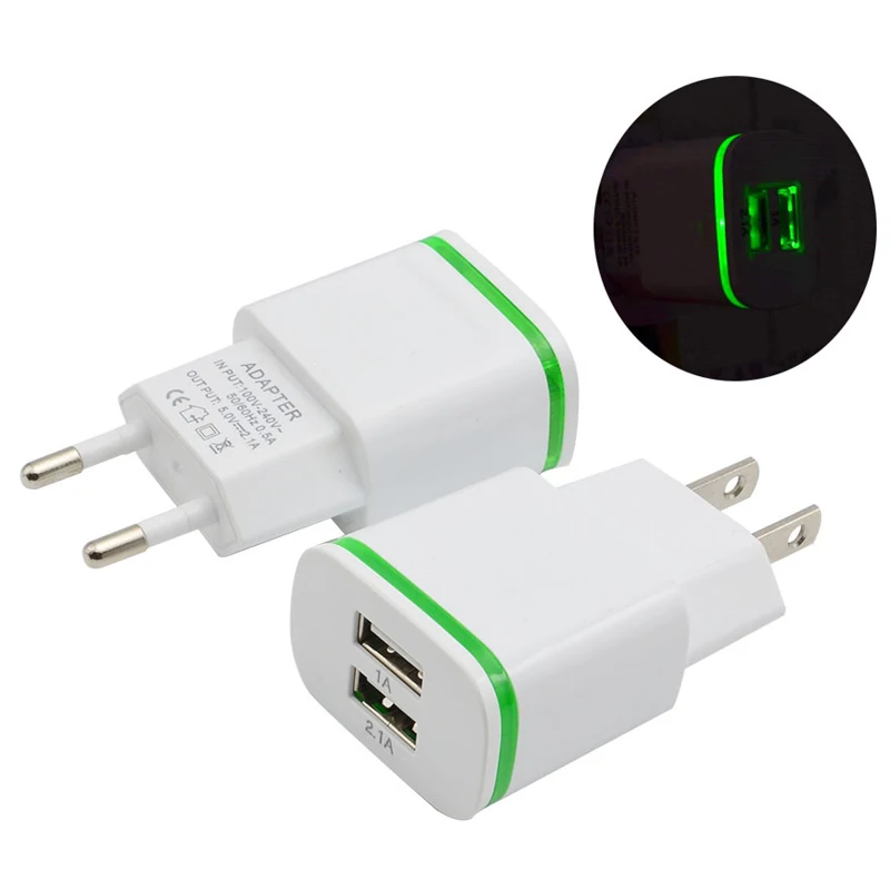 Quevinal 5 V 2A умный светодиодный свет 2 порта USB зарядное устройство Быстрый Настенный адаптер Зарядник для iPhone 5 6 7 4 телефона 200 шт