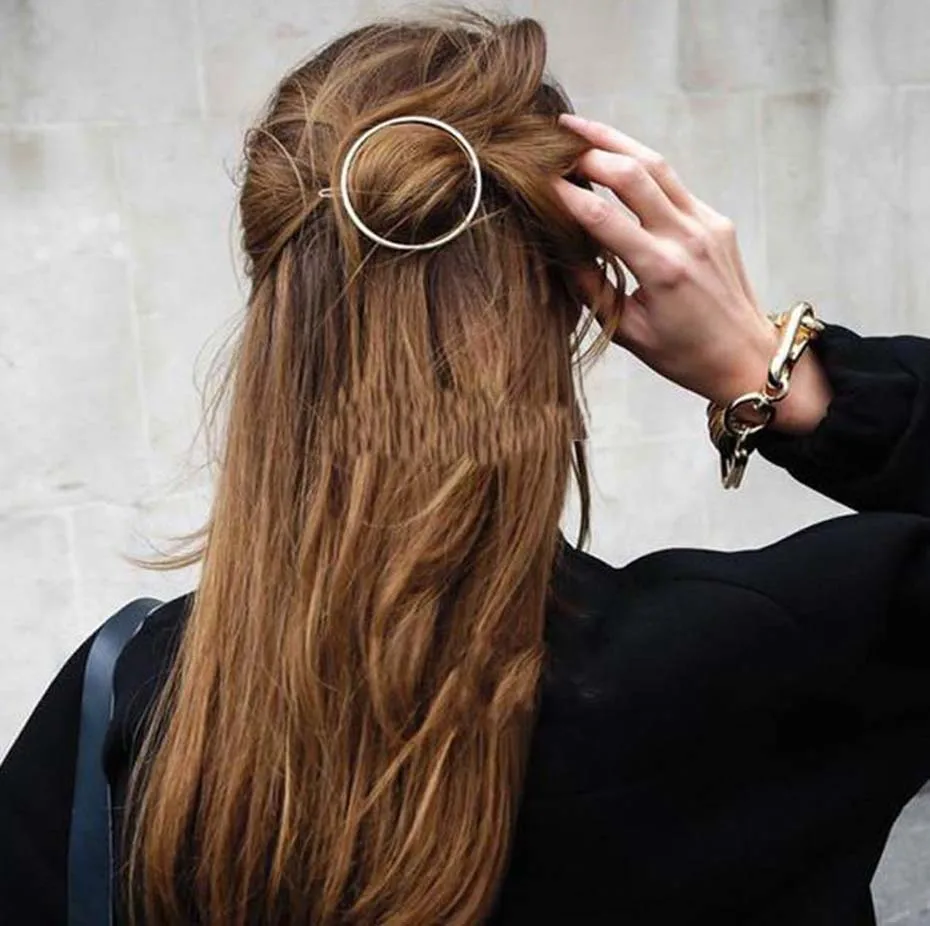 

2018 Fashion Woman Hair Jewelry Triangle Clover Moon Shape Hair Clip Metal Geometric Alloy Hairband Women Ornaments SP1287