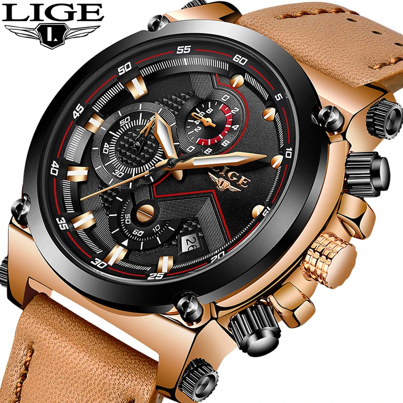 

Relogio Masculino 2019 LIGE Mens Watches Male Leather Automatic Date Quartz Watch Men Luxury Brand Waterproof Sport Clock Reloje