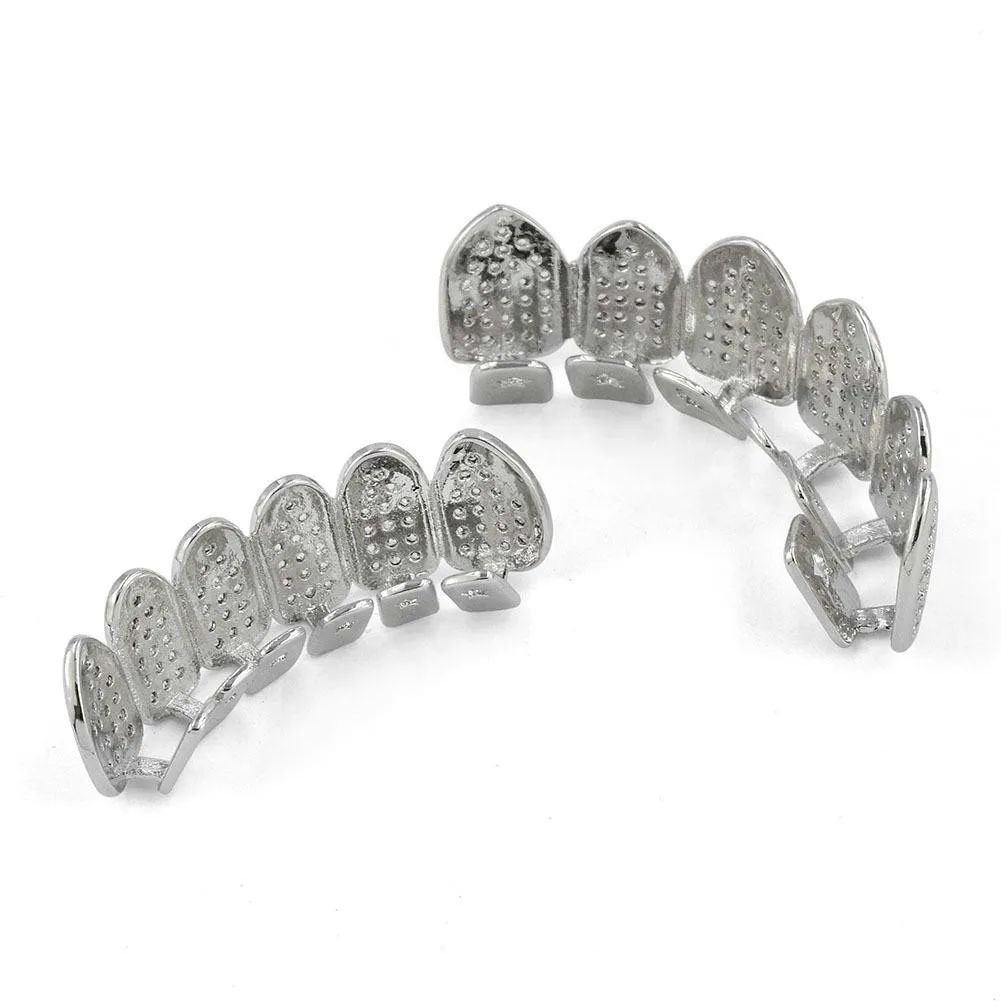  Hip Hop Copper TeethGrillz Set Micro Paved AAA Cubic Zircon Mens Top&Bottom Grills Set With Extra S