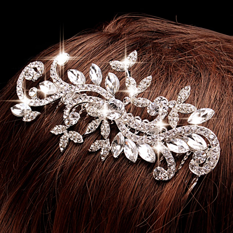 TREAZY Красивые Цветочные Свадебные украшения для волос посеребренные имитированные жемчуга и кристаллы для свадьбы расчески для волос для женщин аксессуары для волос