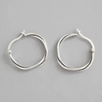 

26mm retro vintage 100% real. Authentic 925 Sterling silver Roped Twisted Hoop Huggie Earrings Fine jEWELRY E16
