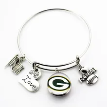 

10pcs Green Bay Packers Team I Love Football Snap Bracelet Jewelry Snap Button Adjustable Expandable Bangle charm bracelet