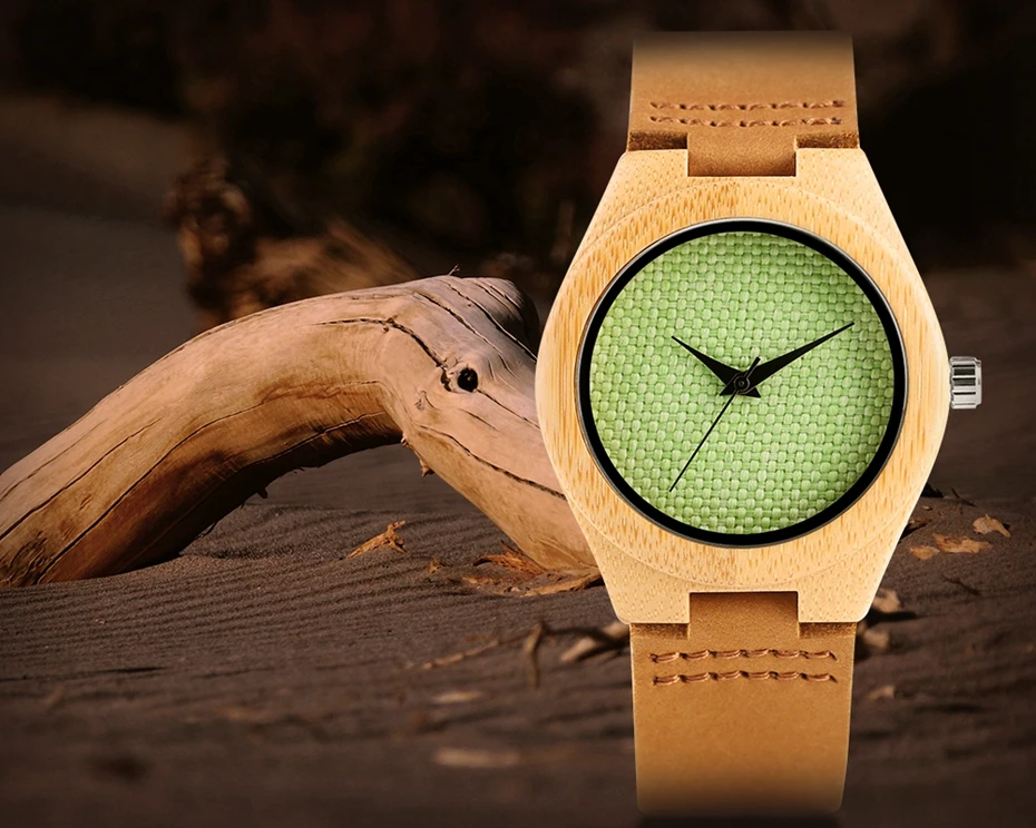 Fresh GreenBeige Nylon Dial Women's Novel Bamboo Analog Watch Minimalism Wood Female Genuine Leather Clock Reloj de madera 2017 2018 Christmas Gifts for Women Girls (13)