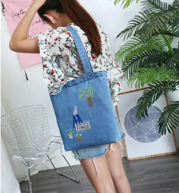 New Women Bag Large Capacity Cowboy Handbag High Qualtity Print Floral Casual Canvas Denim Shoulder Bag  Shopping Bag