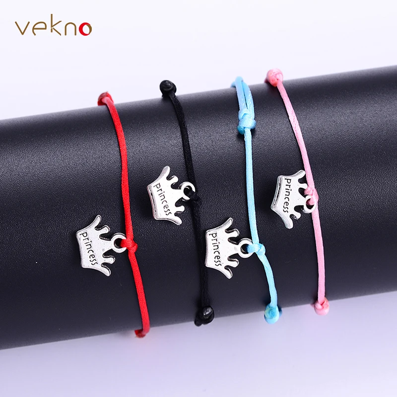 VEKNO ручная вязка серия серебристая корона плетеные браслеты Bileklik черная красная