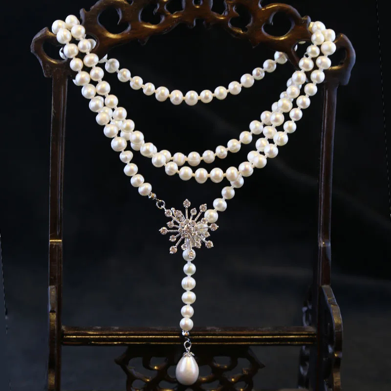 

Creative Natural Freshwater Pearl Chain Neclace Jewelry For Women Zircon Snowflake Best Friend Necklace Pendant Jewelry 2018 LX5