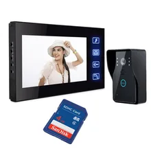 Freeship $ Number Hilos 7 Pulgadas Táctil LCD Monitor Video de la Puerta de Intercomunicación IR Cámara de la Tarjeta SD de Grabación de Tarjeta de IDENTIFICACIÓN del teléfono Timbre Video Intercom