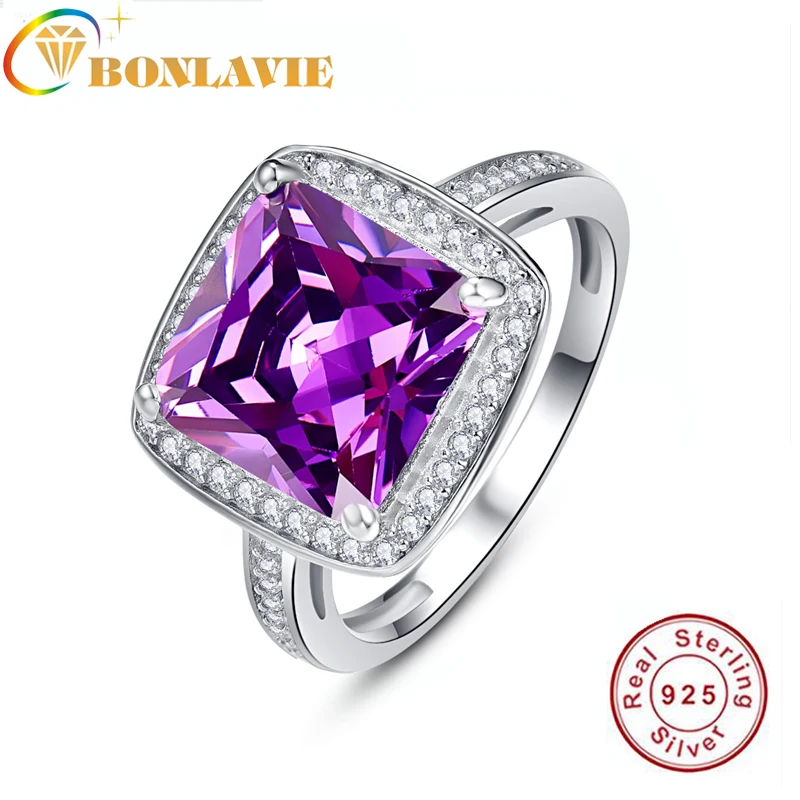 

BONLAVI Amethyst Brand Jewelry Ladies 925 Sterling Silver Square Rings High Quality Engagement Ring Size 6-9 Fine Jewelry