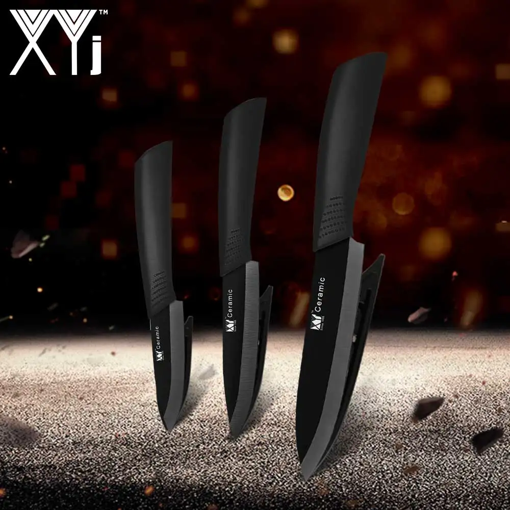 

XYj Ceramic Knife Set 3" Paring 4" Utility 5" Slicing Knife Zirconium Black/White Blade + Black Handle Kitchen Accessories Tools