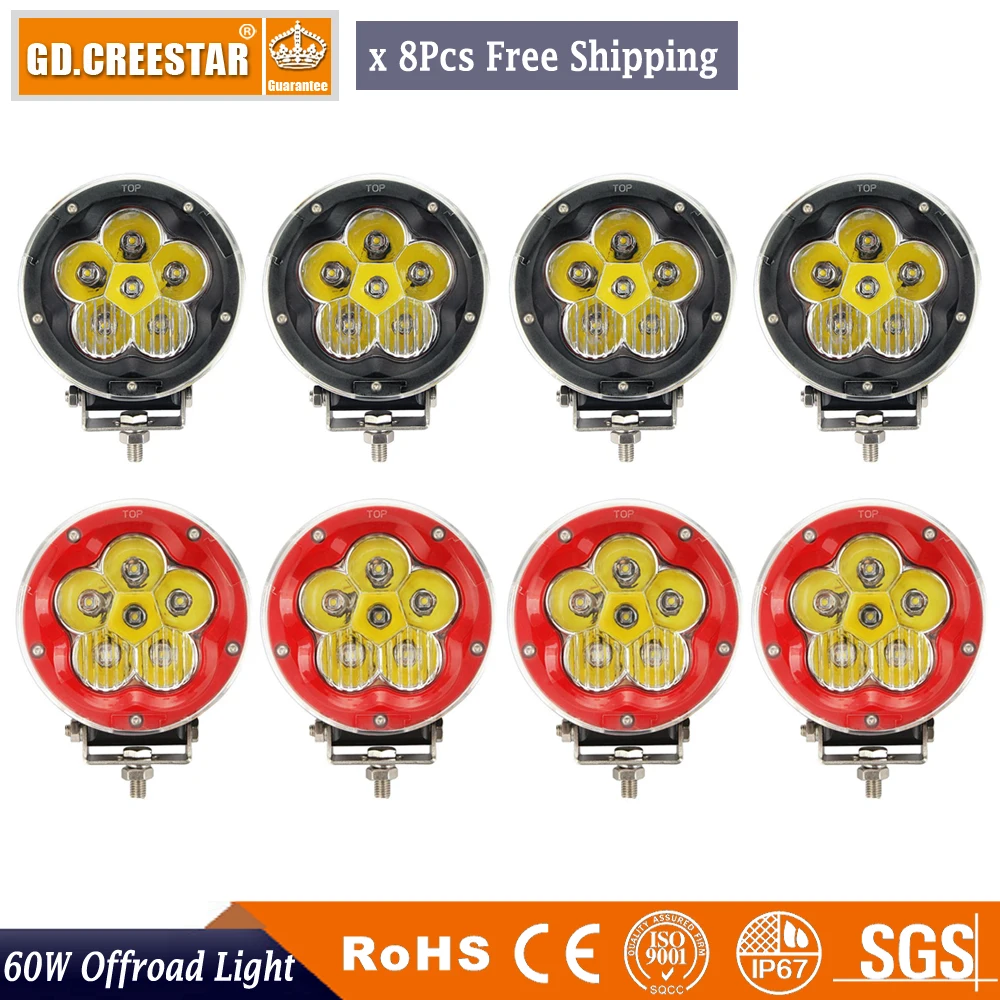 60W Round Headlight 5&quot 6pcs 10W Chips Combo Beam 12V 24V LED Driving Light With White Clear Cross Cover For SUV ATV 4WD 4x4 8pcs |
