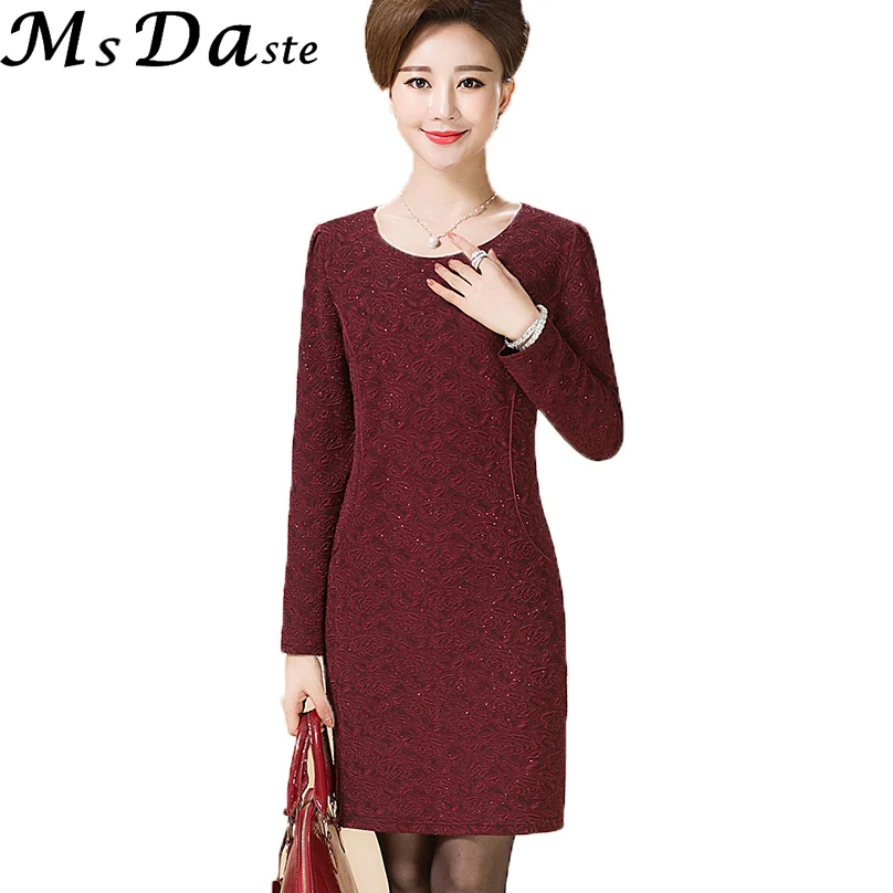 

Bodycon Lady Elegant Dresess 2017 Autumn Winter Casual Floral Dress Tunic Workwear Vestidos Mujer Red Green Big Plus Size XL~5XL