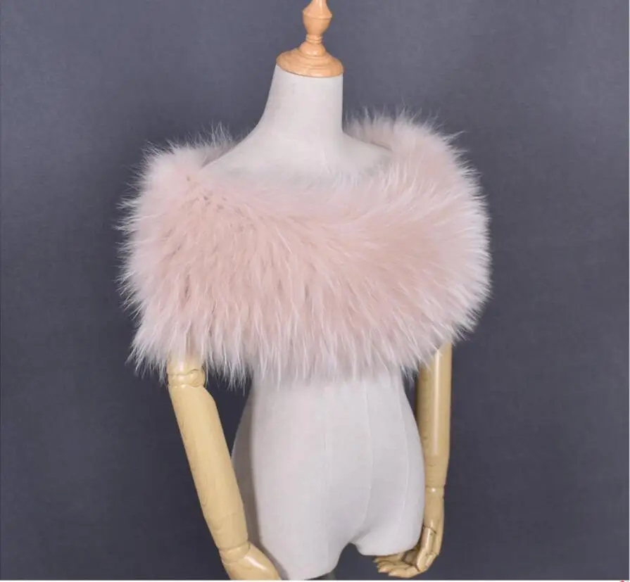 Меховой шарф женщин пончо и накидки Зима пашмины из натурального меха енота шарф кольцо платки и палантины серый розовый белый S142