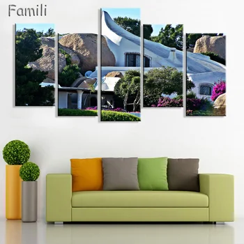 

5pcs/set Living room bedroom home wall decoration fabric poster cefalu italy sicily sea landscape mountain rock church houses
