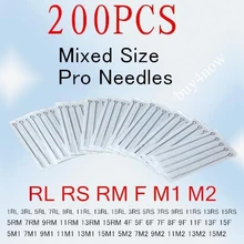 200 шт одноразовые стерильные иглы для татуировок разных размеров, для тату-машины, пистолета, чернильных чашек, наконечники, наборы