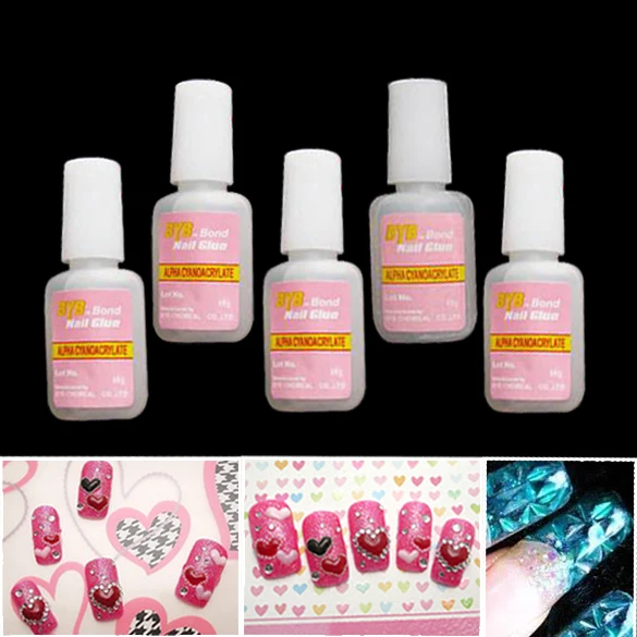 5 x 10g Nail Art Glue Tips Glitter UV Acrylic Rhinestones Decoration
