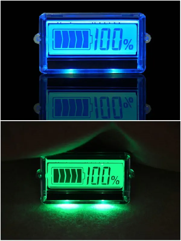 

LCD battery capacity indicator 8-63v battery level display meter with transparent shell voltameter blue/green light scooter part