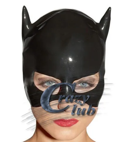 

2016 New Fashion Black Latex Cat Mask Fetish Natrual Rubber Party Hood Cosplay Catwomen Plus Size Hot Sale Free shipping
