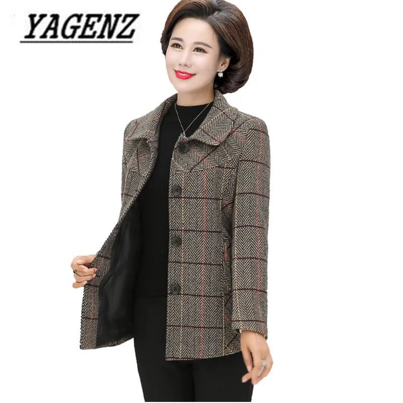 

Middle-aged Lady Autumn Wool Jacket Coat Warm Outerwear Large size Slim Casual Female Wool Jacket Single-breasted Short Top 5XL