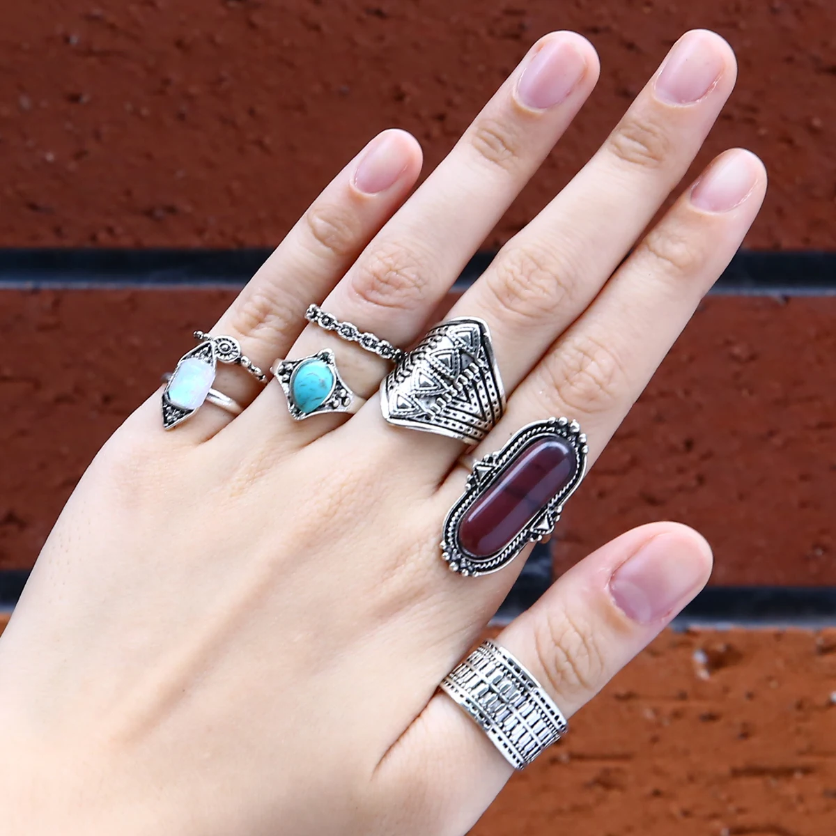 Bohemian Style 8pcs/Set Vintage Anti Silver Rings Retro Punk Midi Rings Set for Women Above Knuckle Finger Rings Fashion Jewelry