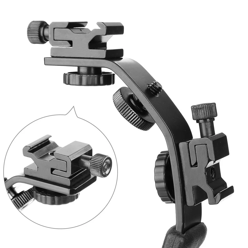 ALUMOTECH Metal Double Hot Shoe Mount Bracket Stand For Camera Flash Light Adapter Holder Photograp