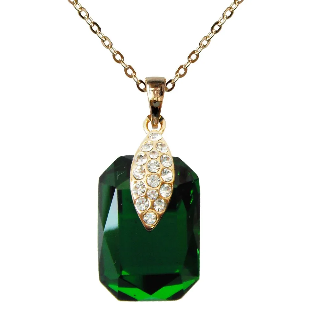 Navachi Square Green Cubic Zircon Crystal Yellow Pendant Necklace Free ...