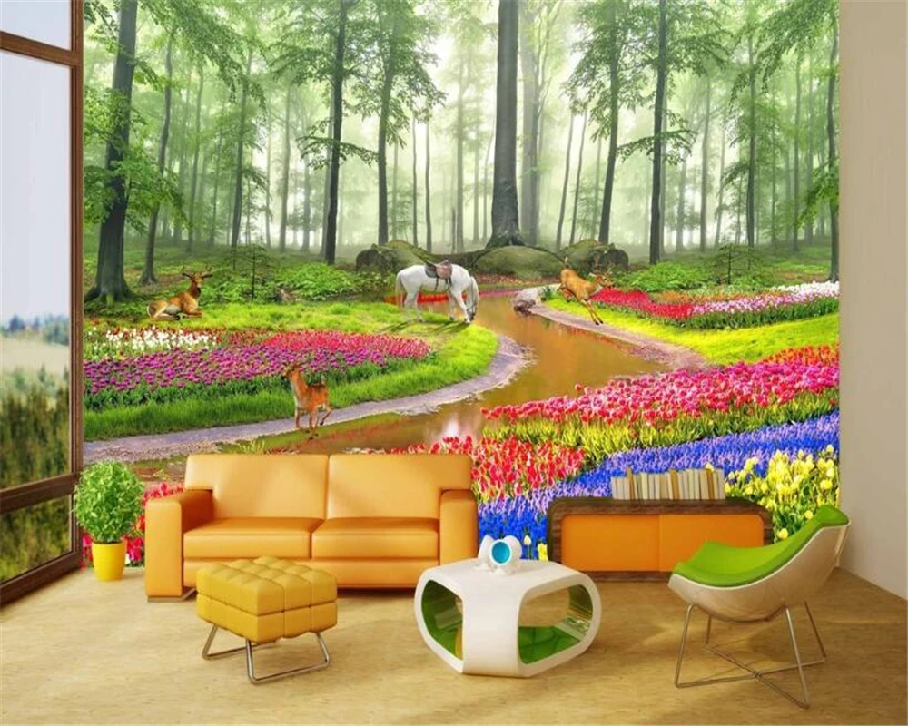 Beibehang Papel De Parede: Beautiful HD Dream Forest Landscape Painting Background Wall Flowers 3D Wallpaper image 5