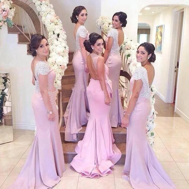 Vestido de Madrinha Casamento уникальные Русалка Розовый длинное кружевное платье подружки невесты 2020 платье с v-образным вырезом на спине бисером