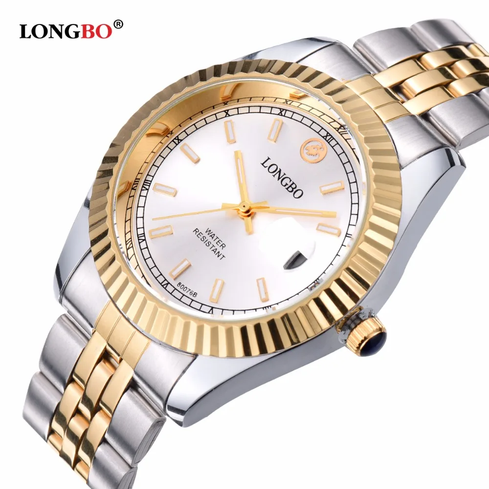  Luxury LONGBO brand lovers watches couple waterproof stainless steel quartz gold watch men women dress business clock 80076