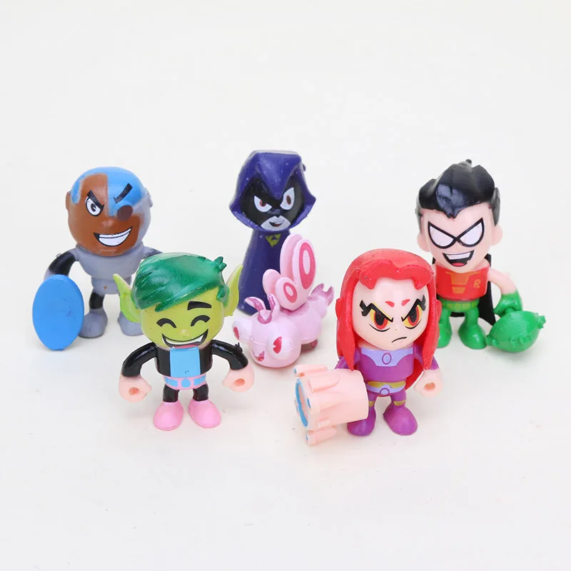 

5cm 6pcs/lot Teen Titans Go Action Figures Toys Robin Beast Boy Raven Cyborg Titans PVC Figure Toys for Children Gifts